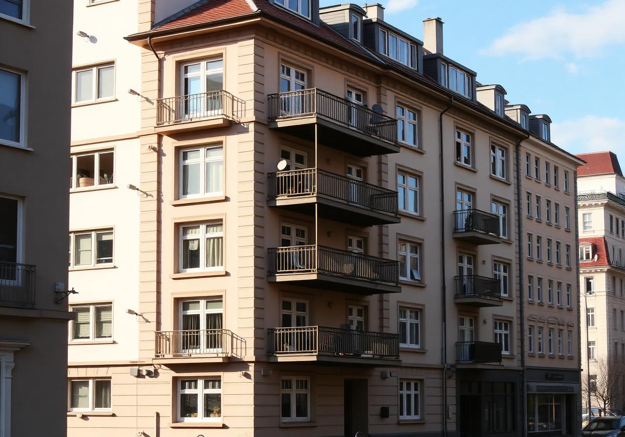 Mehrfamilienhaus mit Balkonen in städtischer Lage