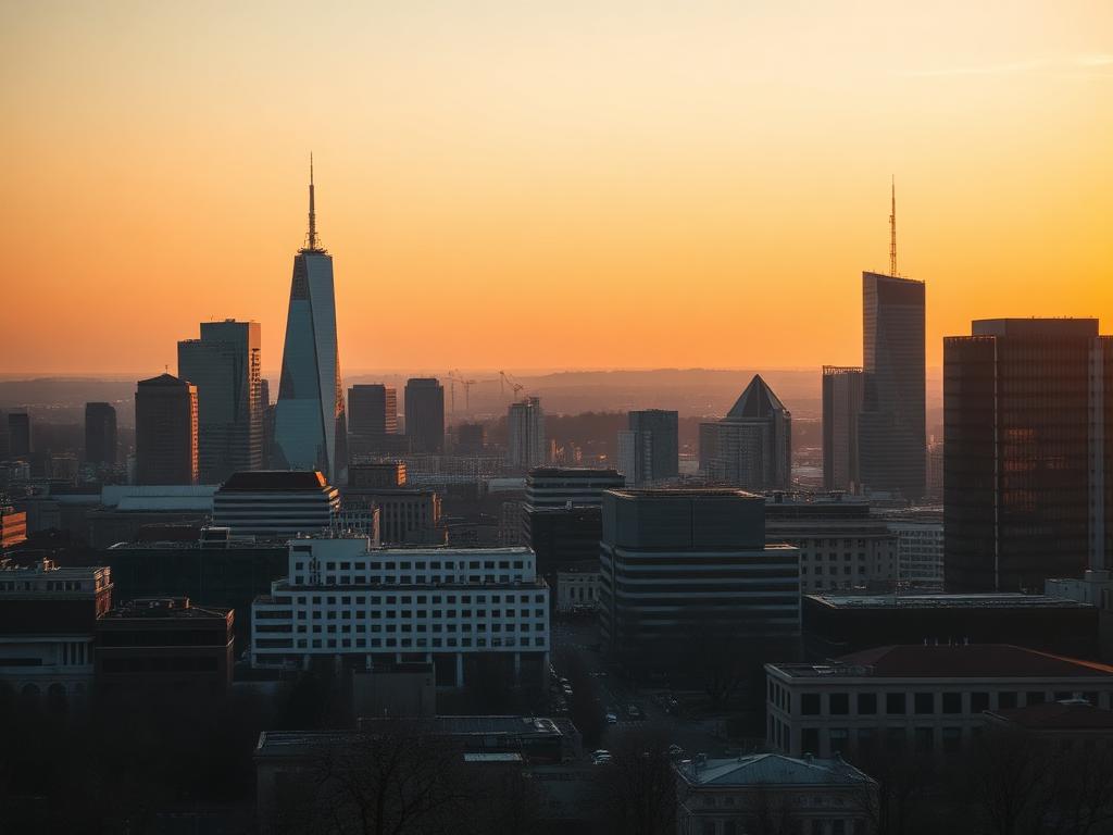 Frankfurter Skyline im Abendlicht